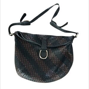Ganson Leather woven bucket bag shoulder carry large brown black